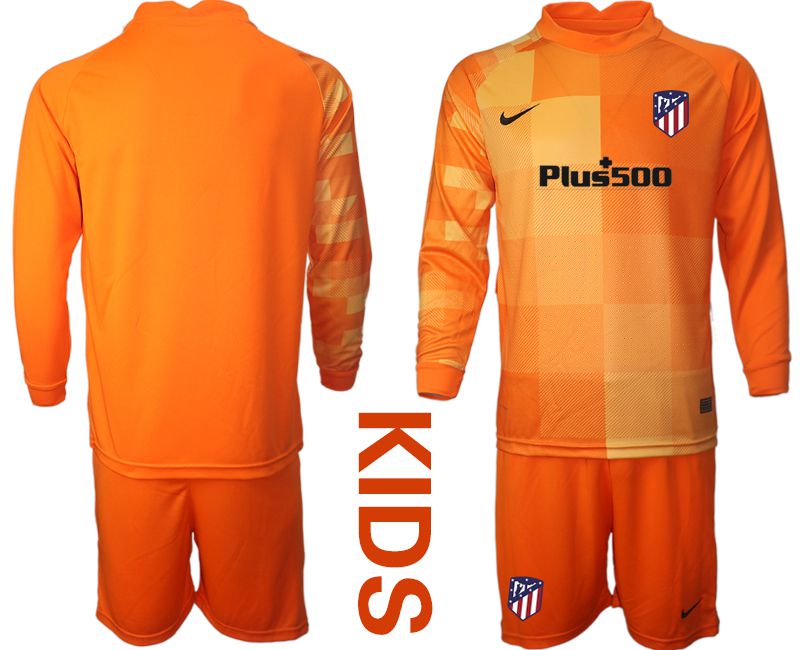 Youth 2021-2022 Club Atletico Madrid oragne red goalkeeper long sleeve blank Soccer Jersey